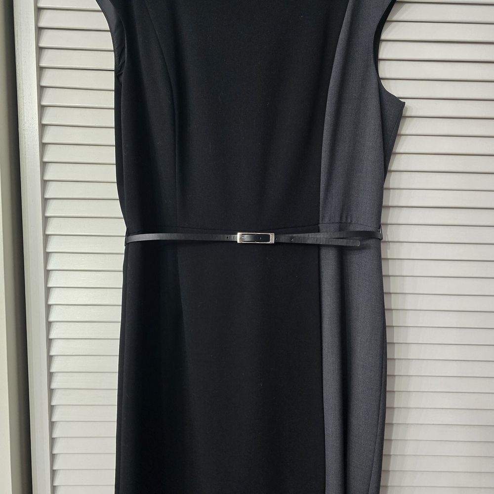 Calvin Klein Black Midi Sheath Dress with Slim Belt
